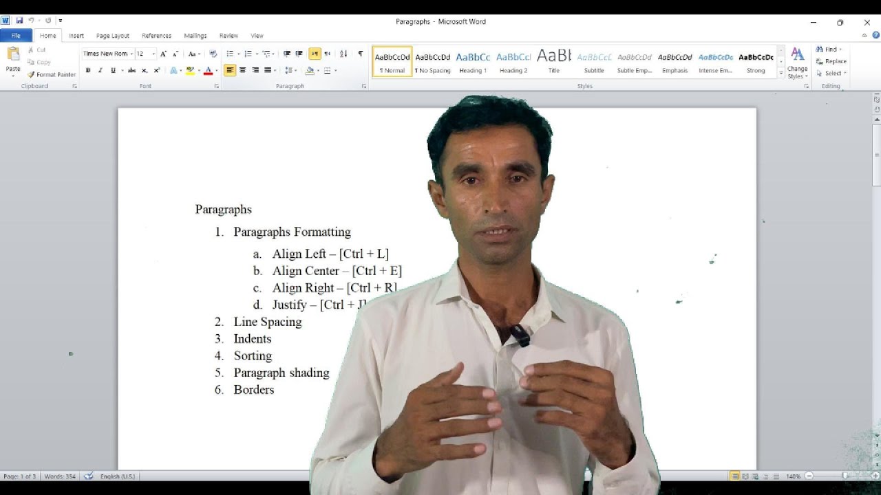 Paragraphs Formatting/Line Spacing / Indents / sorting / Paragraph Shading / Borders