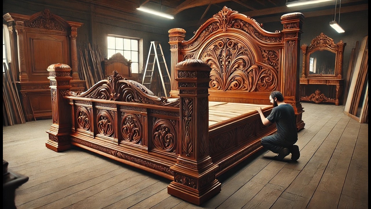 Unique Handmade Wood Process Project: Turn Rough Wooden Panels Into Delicately Patterned Wooden Bed