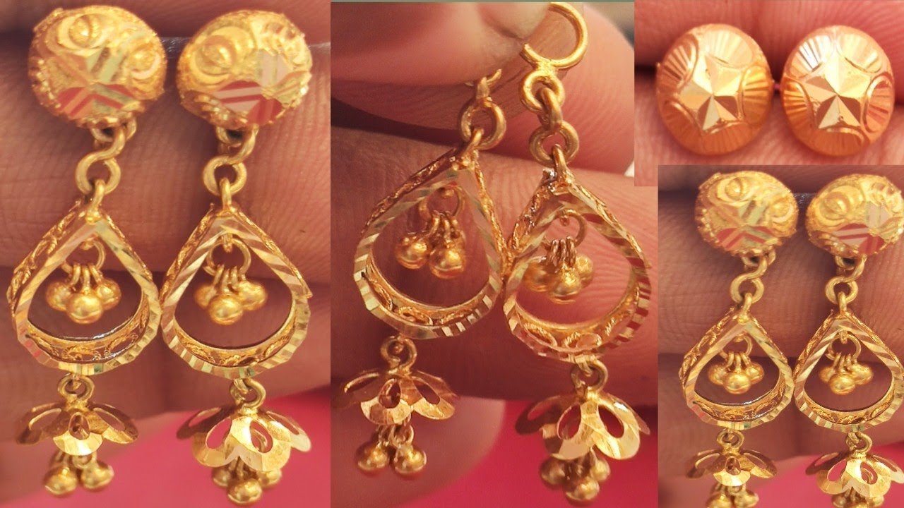 22 k gold fancy earrings design with weight & price 2026|daily wear lightweight earring design 