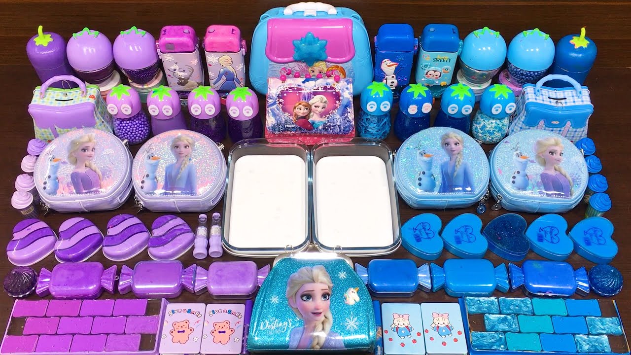 PURPLE vs BLUE FROZEN ! Mixing Random into GLOSSY Slime ! Satisfying Slime Video 