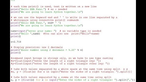 Basic IO in python (print, .format, input multiple values, etc.)