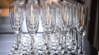 empty champagne glasses row wedding and happy event celebration