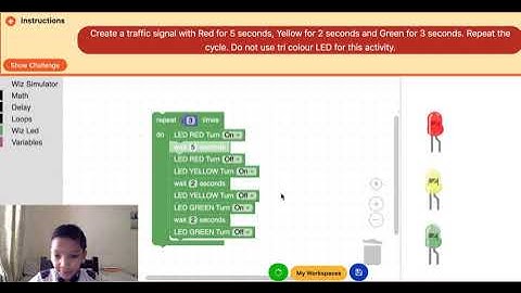 Program for glowing Traffic signals using Wiz Simulator
