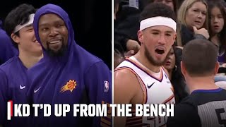 Kevin Durant given a tech FROM THE BENCH, Devin Booker also T'd up | NBA on ESPN