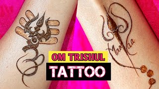 How To draw Om Trishul Henna Tattoo - om trishool tattoo - how to make mahadev trishul tattoo mehndi