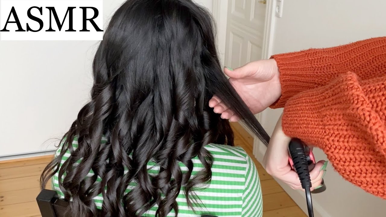 ASMR Hair curling/styling w. brushing and spraying sounds 💖 (no