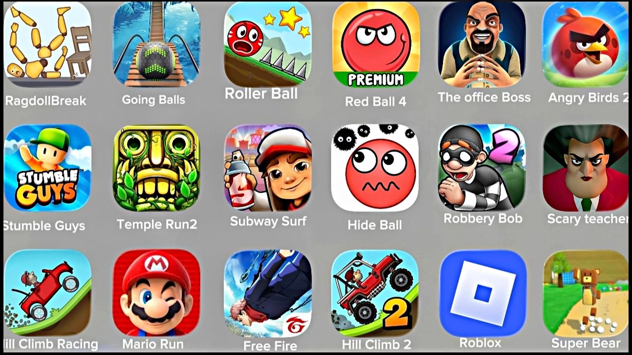 Red Ball 4,Angry Birds 2,Free Fire,Stumble Guys,Lucky balls,Super Vino Go