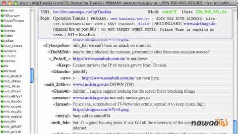 Video of #OpTunisia : a year ago... Recored from #Anonymous IRC on Jan 2nd 2011 #Sidibouzi