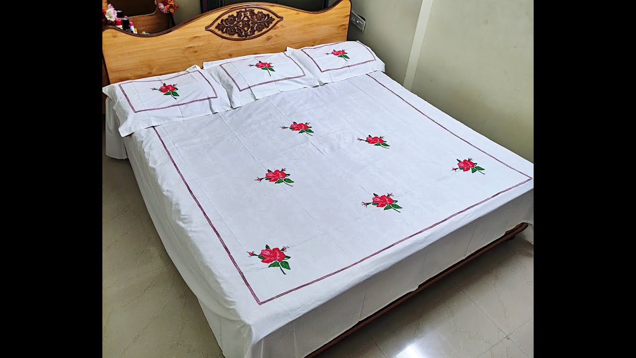 Cross Stitch Rose Flower pattern bedsheet designs.