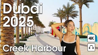 Dubai 🇦🇪 Amazing Creek Harbour, Palm West Beach [4K] Walking Tour Compilation