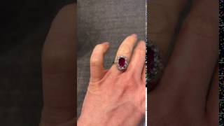 Celebrity Platinum 4.13 cushion cut Ruby set with 2.59 carats of diamonds Wealth