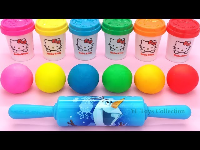 Learn Colors Hello Kitty Dough with Ocean Tools and Cookie Molds Surprise Toys Kinder Eggs class=