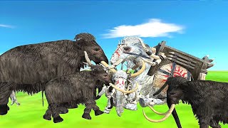 White Mammoth VS Black Mammoth Fight With Its Cubs || Animal Battle Simulator