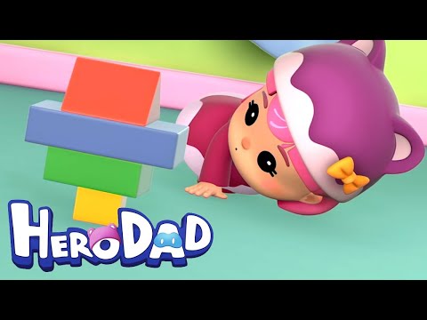 Little Girl Builds A Tower! | Hero Dad | Cartoons For Babies! Little Girl Builds A Tower! | Hero Dad | Cartoons For Babies!