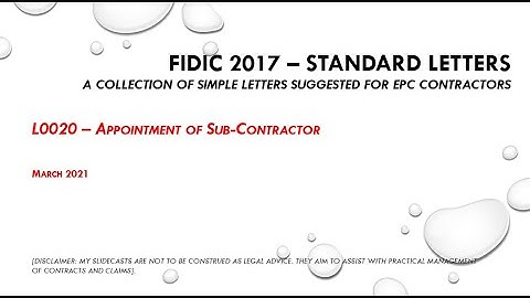 FIDIC 2017 Cl 4.4 - L020 Appointment of Sub Contractor
