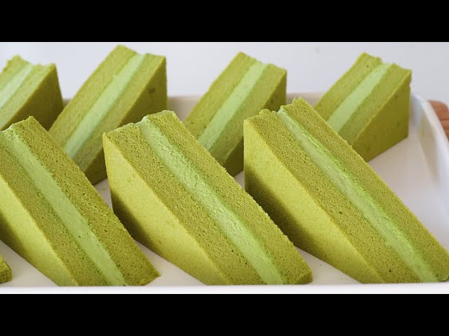 Extremely soft and moist sandwich recipe! Very delicious and easy! Green tea (Matcha) cake class=