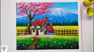 Spring Season Cherry Blossom Acrylic Scenery Painting Step by Step | #dailychallenge38 | Paint It