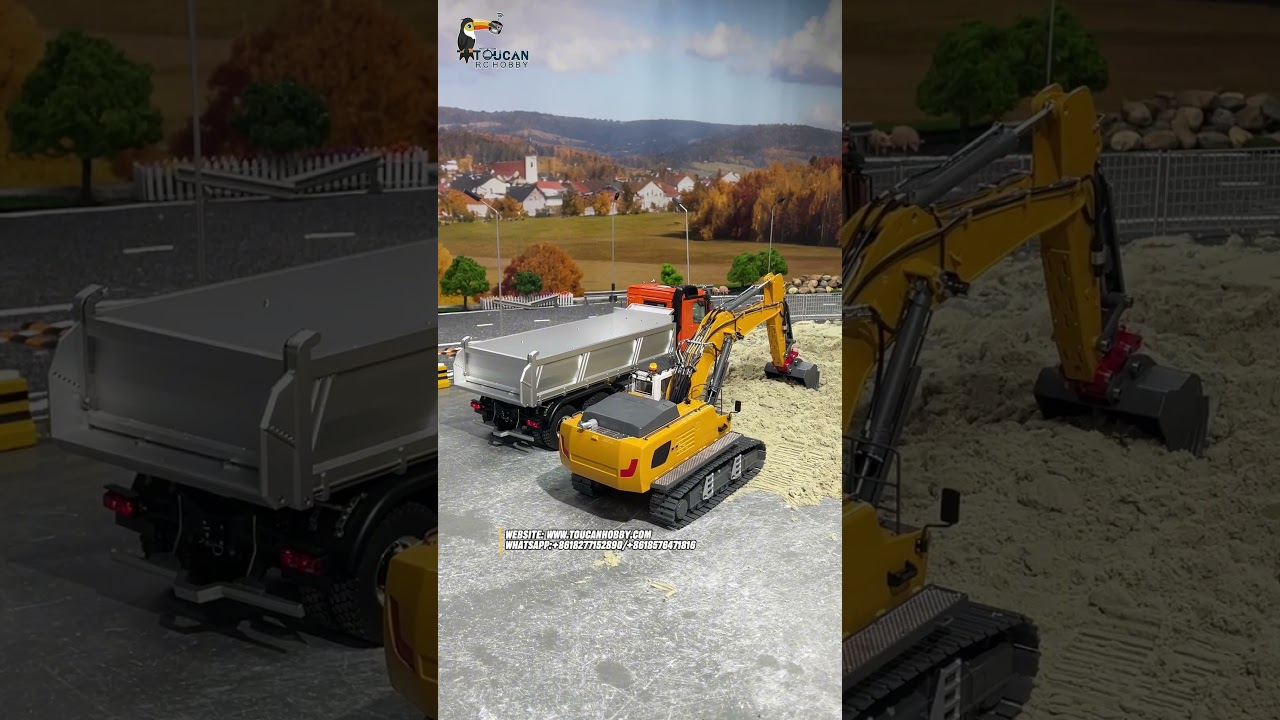 Let's take a look at Toucan 1/14  rc dumper paired with a 1/18 K962 rc excavator performing  task