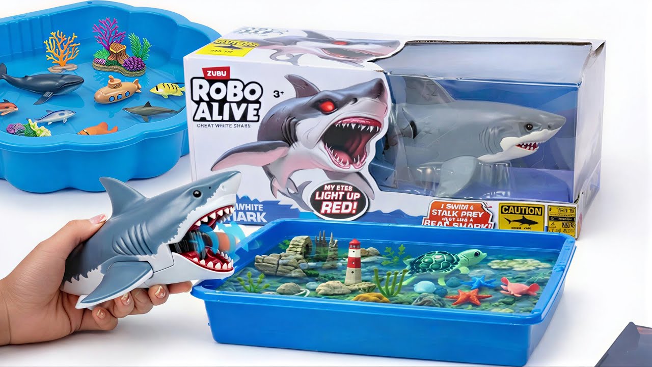토이 ASMR 🦈 편안한 언박싱 Zuru Robo Alive 화이트 샤크 & 피쉬 탱크 플레이세트, 궁극의 해양 생태계 세트 | Pastel Toys Review