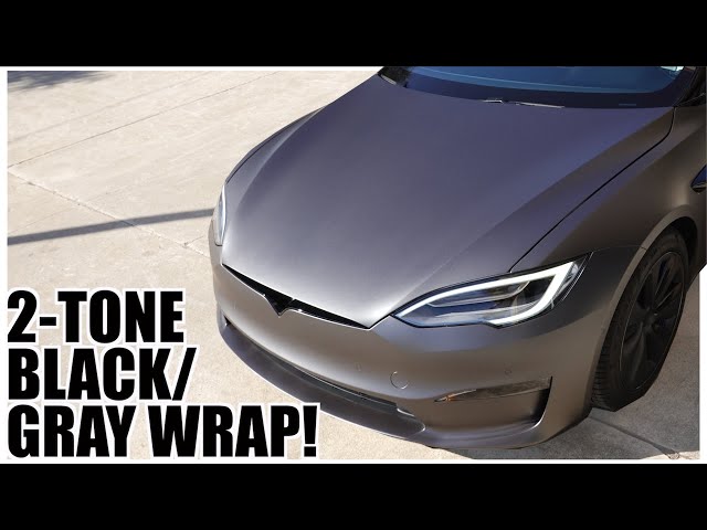 Tesla Model S: 3M Matte Dark Grey Vinyl Wrap TWO-TONE (Black/Gray