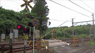 JR成田線　警報灯が変な配置の踏切 (Railroad crossing in Japan)