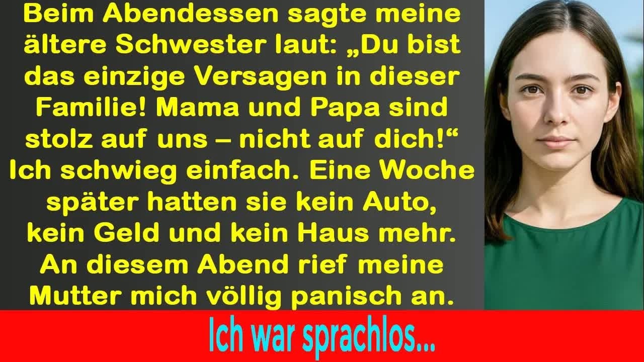 Meine Schwester erhob ihr Glas vor dem ganzen Restaurant und sagte: „Auf uns, die Erfolgreichen. Und auf dich, den einzigen Versager in dieser Familie.“ Alle lachten, sogar meine Eltern. Ich saß...