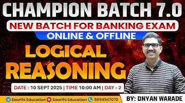 New Batch for Banking Exams | Logical Reasoning Day -2 | By :- Dnyan Warade Sir #bankingexams