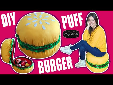 Como hacer un PUFF organizador con forma de HAMBURGESA XXL DIY GIANT Pouf Burger by Bego Art