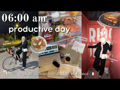06:00 am productive day with me as an architecture student in France 🇫🇷🏗️| نهاري كطالبة هندسة📕🍁