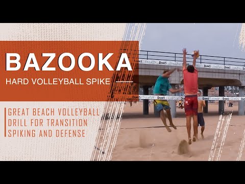 Bazooka Hard Volleyball Spike! Great Beach Volleyball Drill for Transition Spiking and Defense