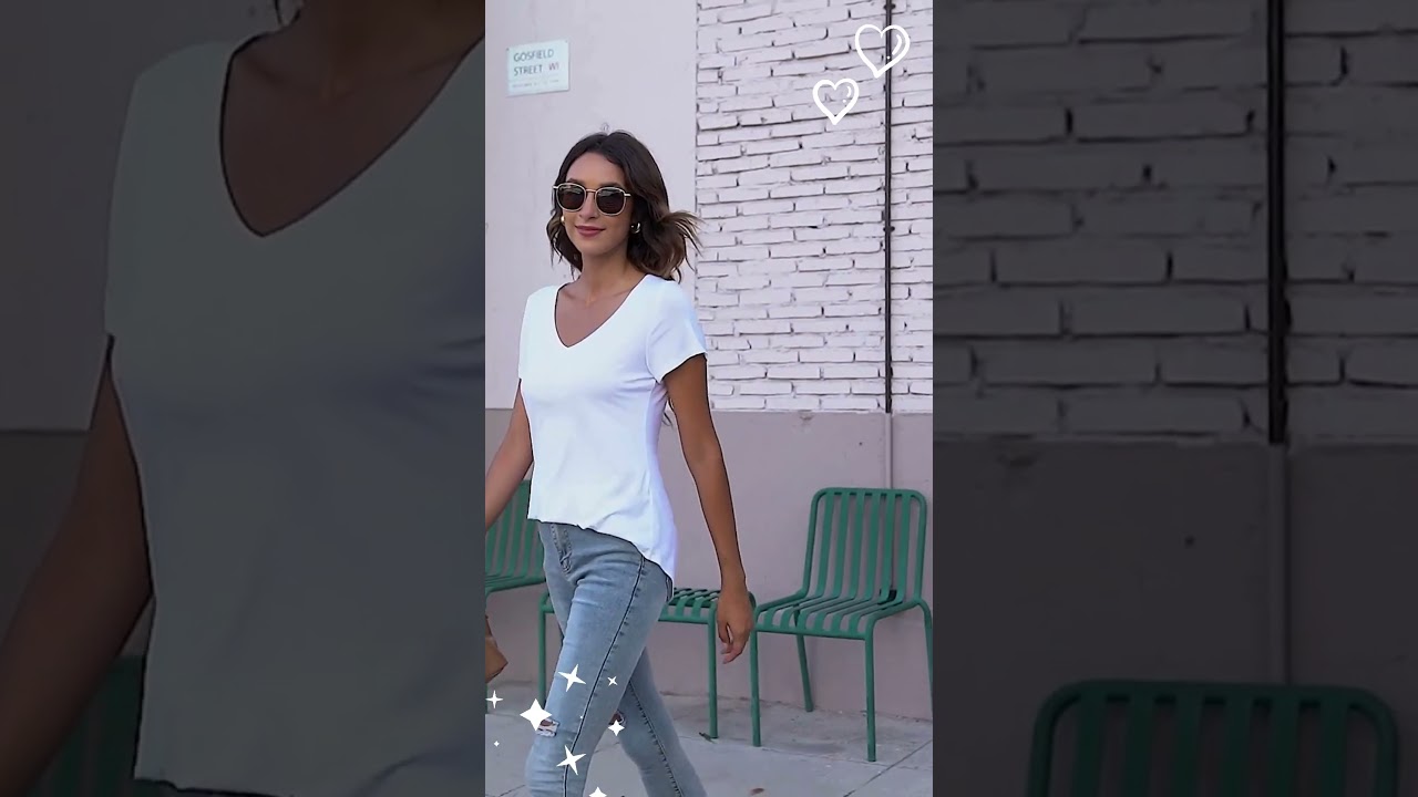 Women Shirt Long/Short Sleeve V Neck Curved Hem Tunic Tops