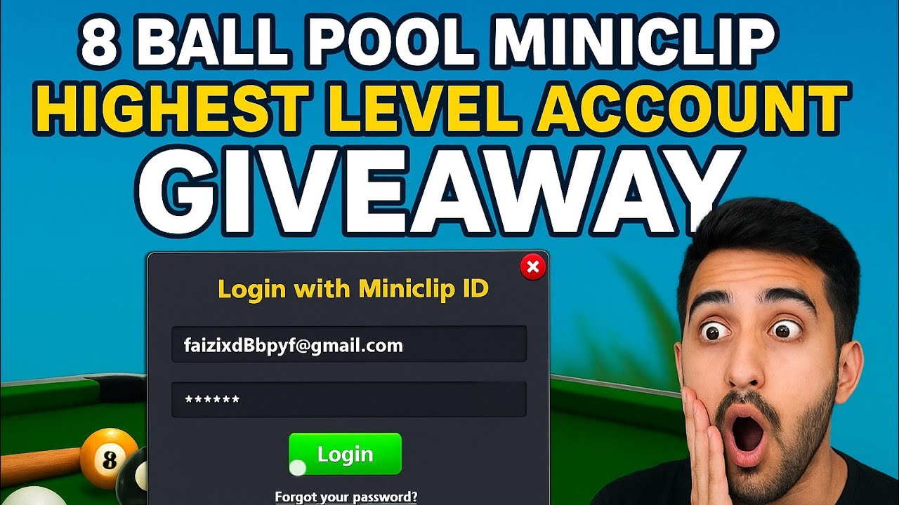 8 BALL POOL - MINICLIP HIGHEST LEVEL ACCOUNT GIVEAWAY 😱FREE FREE FREE😍GO AND LOGIN😱@talhagaming8bpYt