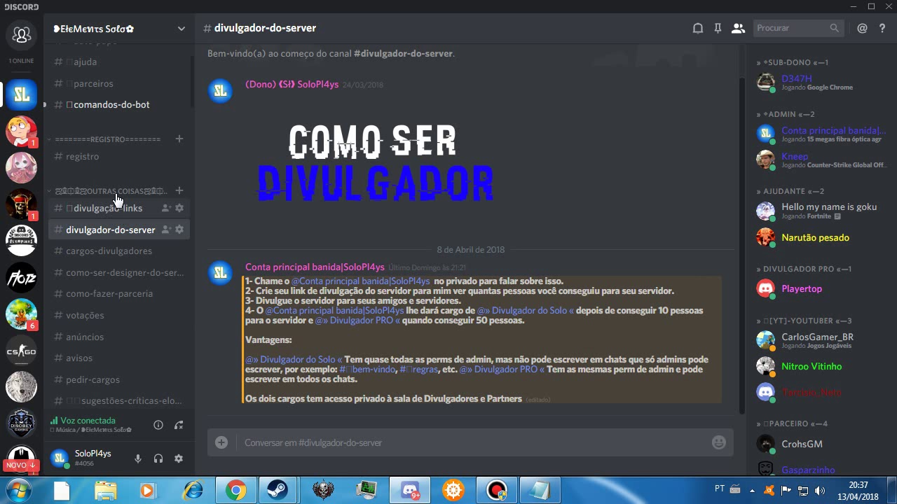 Olá pessoal estou aqui para divulgar nosso servidor do Discord o