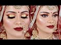 Full HD Royal INDIAN BRIDAL Makeup Tutorial| Shimmery Gold Eyes Maroon Lipstick in Hindi