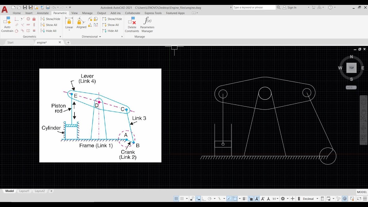Beam engine (Crank and lever mechanism) AutoCAD parametric AutoCAD