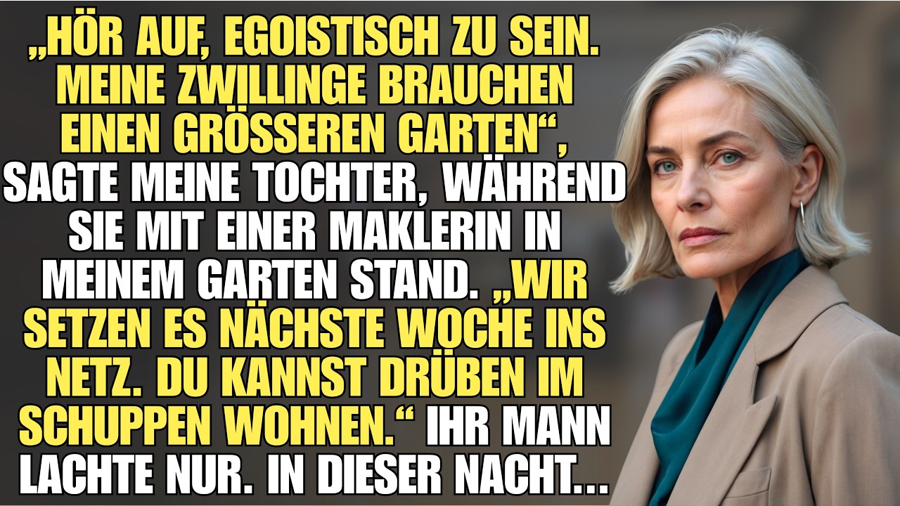 „Wir setzen das Haus nächste Woche ins Netz“, verkündete meine Tochter, während ihre Maklerin schon Notizen auf meinem Rasen machte. „Du kannst drüben in dem Schuppen wohnen.“ Sechs Monate hatte...