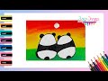 Cómo dibujar PANDAS paisaje fácil Atardecer - Paso a paso