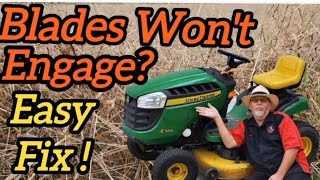 Blades Won't Engage On a John Deere E100 Riding Mower. How to Replace PTO Blade Engage Cable DIY
