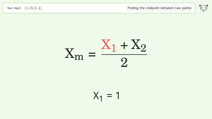 Find the midpoint between two points p1 (1,0) and p2 (5,4): Step-by-Step Video Solution