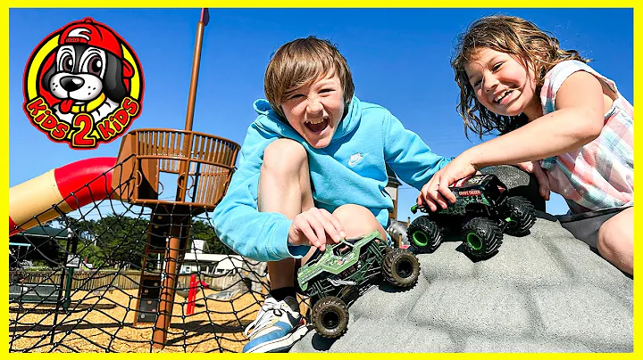 MONSTER TRUCKS PLAY AT THE PARK 🛝 Caleb & Isabel's FLOOR IS LAVA Adventure (Monterey Bay Aquarium)