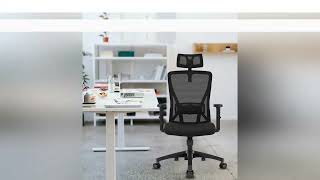 Durrafy Ergonomic Office Chair, Office Chairs, Desk Chair with adjustable headrest, Armrests, 150KG