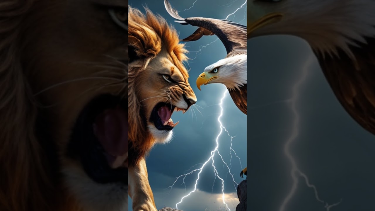 Lion and eagle fight Sher aur genda 