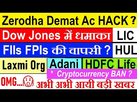 Zerodha Demat Ac Hack?⚫ Dow Jones में धमाका⚫ Laxmi Org⚫ Foreign Investor⚫Crypto⚫ LIC⚫Adani⚫HUL⚫ SMKC