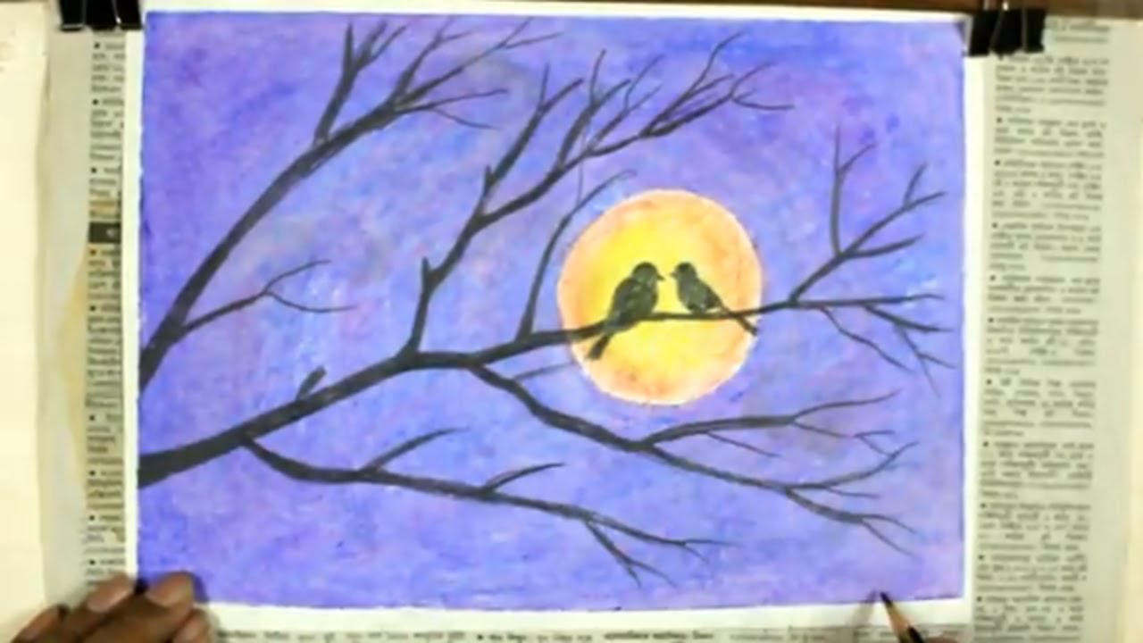 moonlight easy night scenery drawing painting moonlight easy night scenery drawing painting