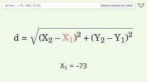 Find the distance between two points p1 (-73,-39) and p2 (-77,35): Step-by-Step Video Solution