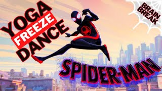 Spider-man Yoga Freeze Dance | Brain Break | PE Warm Up | Dance Party