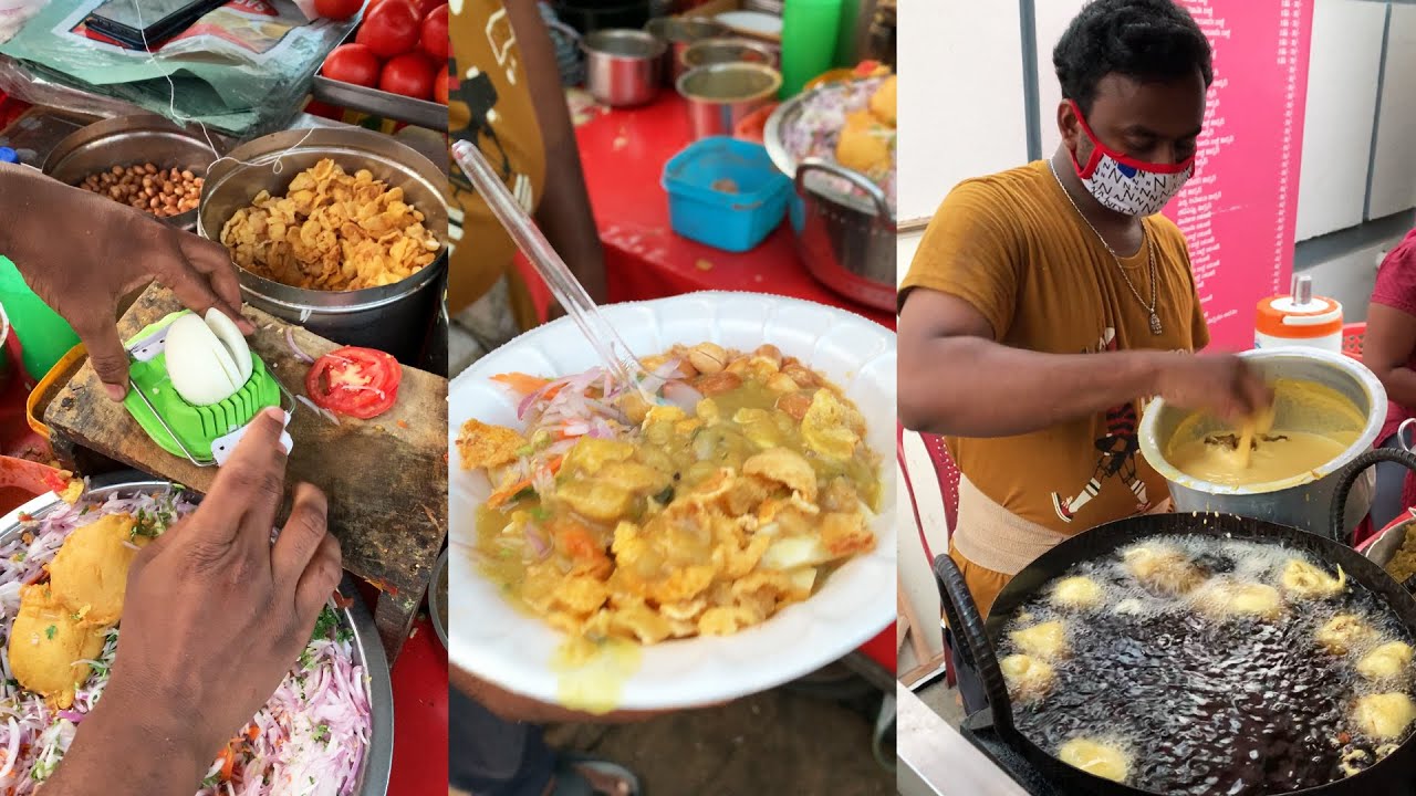 Egg Batani Chaat in Rajahmundry | Yummy Street Food | Evening Snacks in India | Tomato Kaju Mixture | Street Food Zone