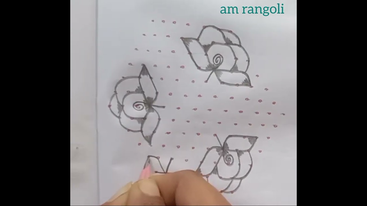 13×7 rose🌹and lotus🌷flower rangoli muggulu | yt |kolam | rangoli | trending art | AMrangolivlogs 25 