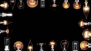 Many Edison lamps blinking over black, copyspace frame, looped video screenshot 4