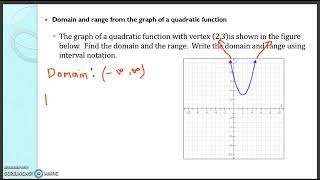 Domain and range from the graph of a quadratic function